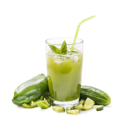 Glass of juice from fresh cucumbers with pepper