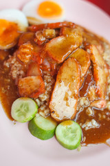Red  pork with rice.