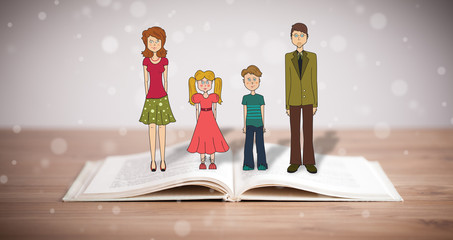 Drawing of a happy family on opened book