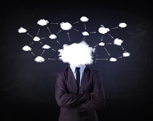 Business man with cloud network head