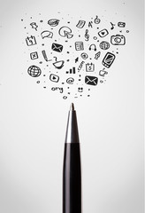 Pen close-up with social media icons
