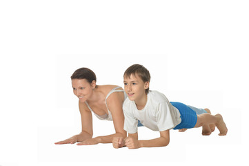 Mother and son doing exercises