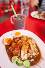 Red  pork with rice.