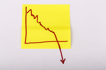 note paper with finance business graph going down - loss
