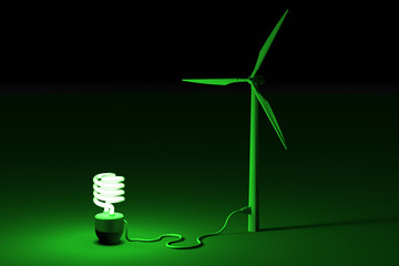 Energy saving bulb connected to a wind mill