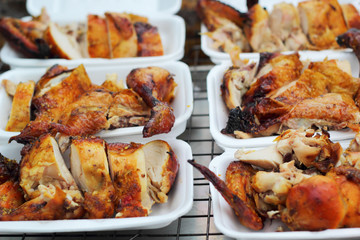 Grilled chicken in the market