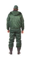 Worker in winter vest. Back view.