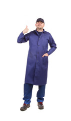 Worker wearing long robe.