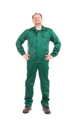 Worker in green workwear.