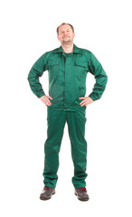 Naklejka premium Worker in green workwear.