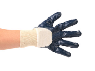 Hand shows five in rubber glove.
