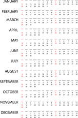 Illustration of a Simple 2015 year calendar