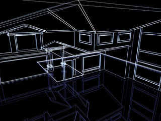 3D abstract cottage. Concept - modern architecture