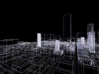 3D abstract city. Concept - modern architecture and designing.