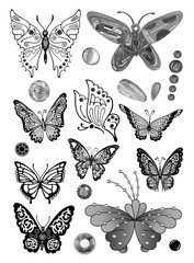 Monochrome butterflies set