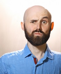 Fototapeta premium bearded man in a blue shirt
