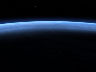 Planet earth horizon in space - 3D render