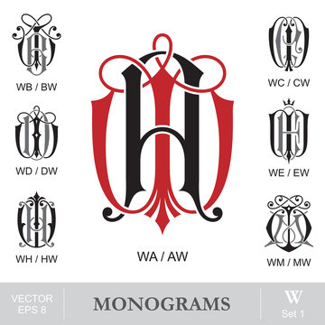 Vintage Monograms WA WB WC WD WE WH WM or AW BW CW DW EW HW MW