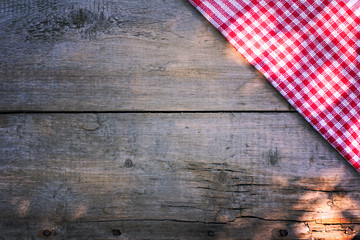 old desk and checked dishtowel