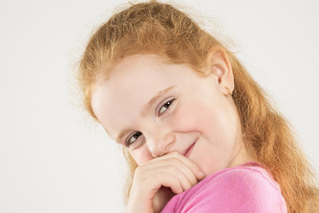 Natural Closeup Portrait of Caucasian Beautiful Curious Redhaire