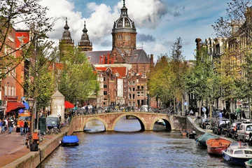 Foto op Canvas mooie Amsterdamse grachten © Freesurf