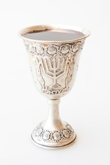 Silver Kiddush cup with the word Israel in Hebrew