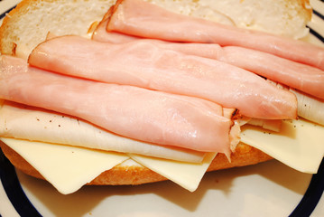 Turkey, ham and Cheese on a Sub Roll