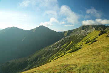 View of Carpathian Mountains from the top at dawn, Poland