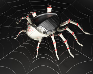 Cyber spider in the metal spiderweb