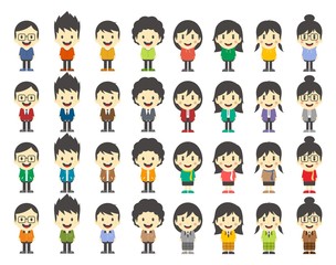 boy and girl cartoon character set