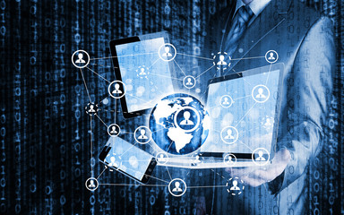 Business man using tablet PC and smartphone social connection