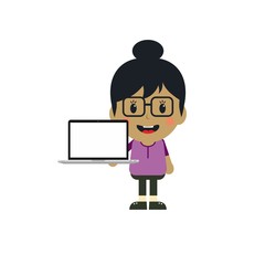 cute girl with laptop cartoon character