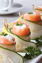 salmon rolls with cucumber, cream cheese vertical