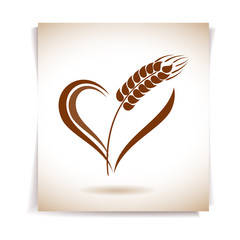 Abstract wheat ears icon with heart element