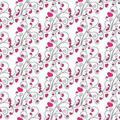 Hearts and swirls on a light background. seamless background