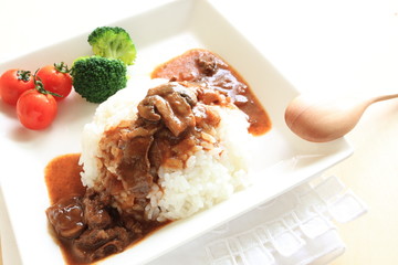 Homemade beef stew on rice
