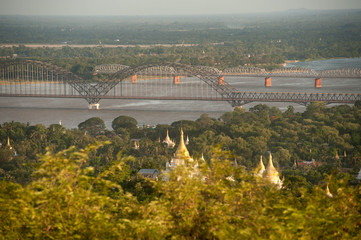View of Pagoda and Ayeyarwady river from Sagaing hill,Myanmar.