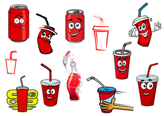 Cartoon cola and soda drinks