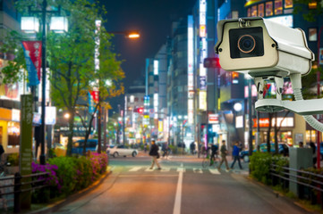 CCTV Camera or surveillance oeprating on street at night