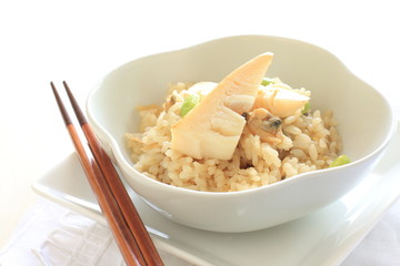 Japanese food, broad bean and clam rice