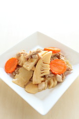 Chinese food, bamboo shoots and chicken stir fried