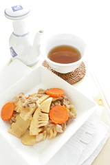 Chinese food, bamboo shoots and chicken stir fried