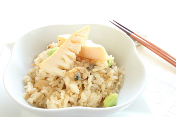 Japanese food, broad bean and clam rice