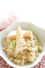 Japanese food, broad bean and clam rice