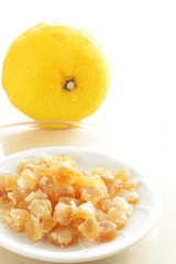 close up of dried fruit, Yuzu