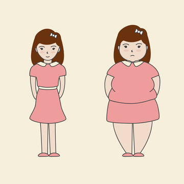 Woman Slim Fat, Cartoon vector