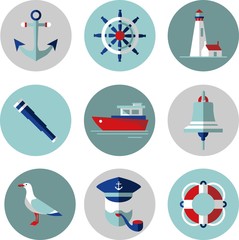 Set of flat icons in nautical style