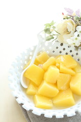 Canned fruit, cut mango
