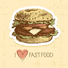 Vintage fast food background. Hand drawn illustration.