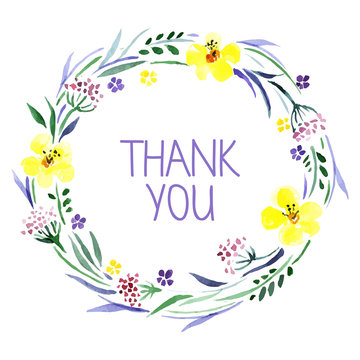 Thank you card with watercolor floral bouquet.